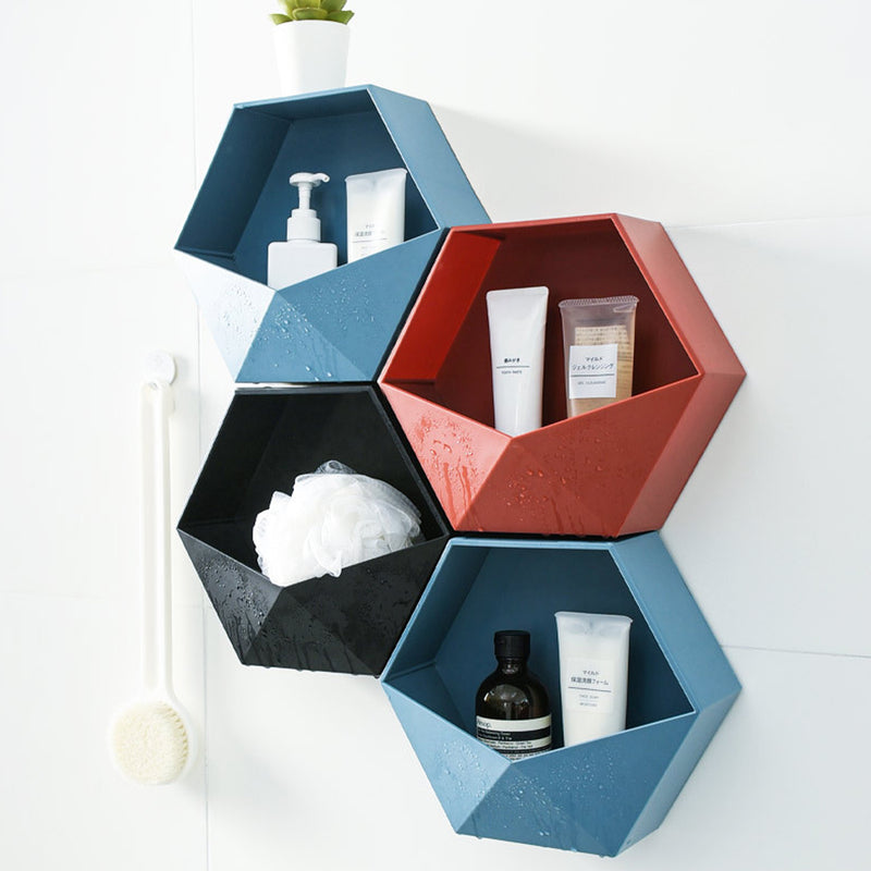 Geometric Bathroom Storage Wall Shelf Holder Decor Plant Pot Rack DIY Adhesive