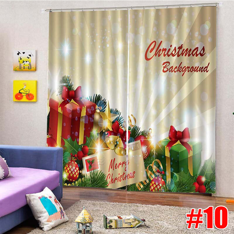 2PCS 3D Print Window Curtain Drapery Door Screen Panel for Christmas Decoration