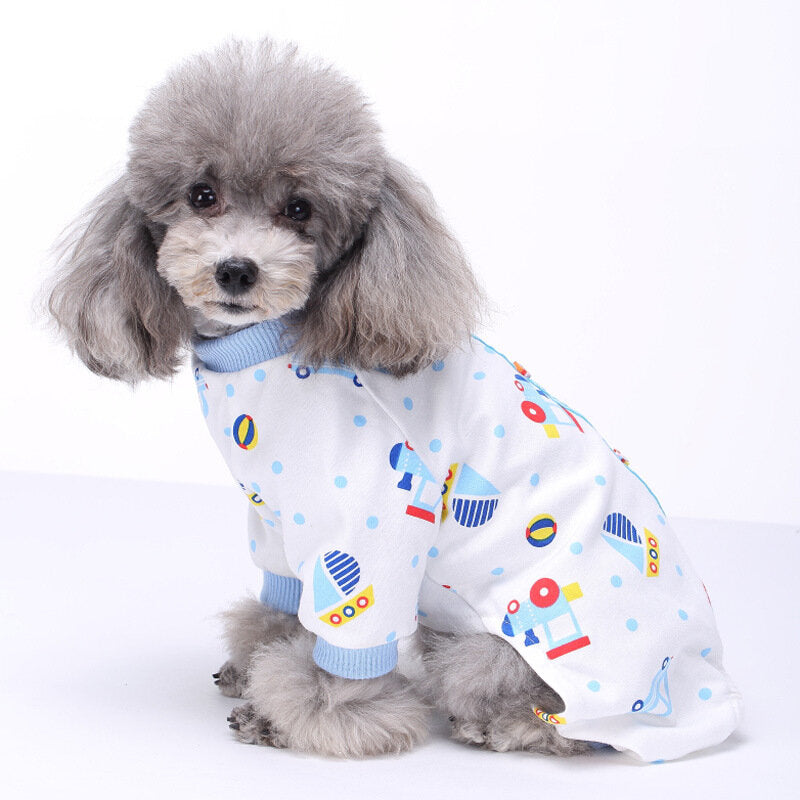 Pet Dog Soft Cloth Cotton Footprint Pajamas Puppy Jumpsuits Soft Clothing Clothes Dog Dress