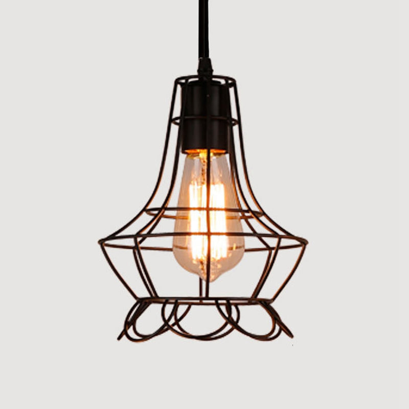 Nordic Style Retro E27 Metal Pendant Cage Light for Bar Coffee Shop Indoor Hanging Lamp Decor