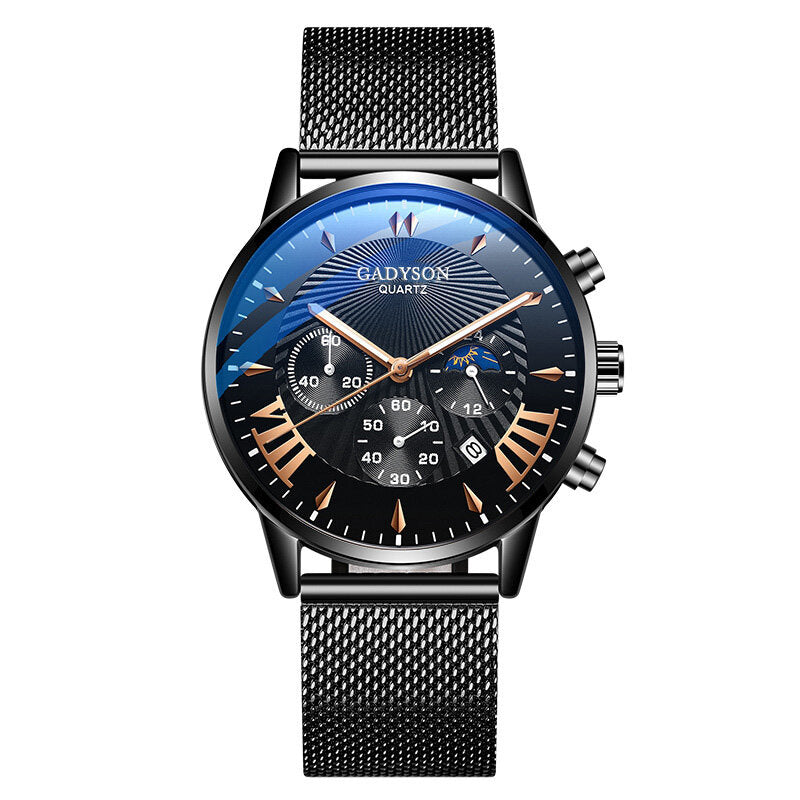 GADYSON A0102 Fashion Men Watch Luminous Date Display Metal Mesh Belt Business Quartz Watch