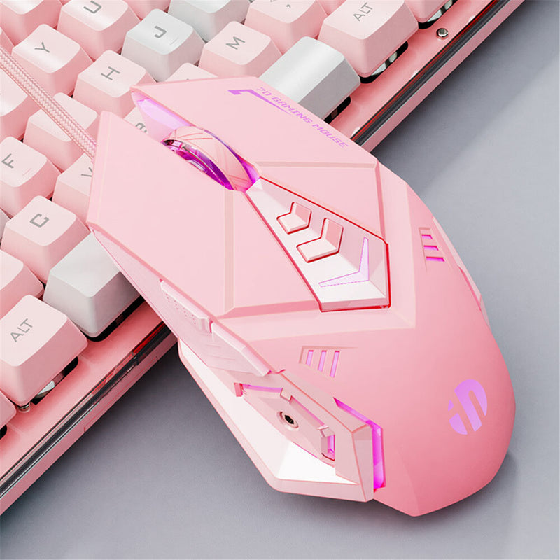 INPHIC PW5P Wired Gaming Mouse Pink/ Black Gaming Mouse 7 Programmable Buttons Silent Click 4 Levels Adjustable DPI Mice for PC Laptop