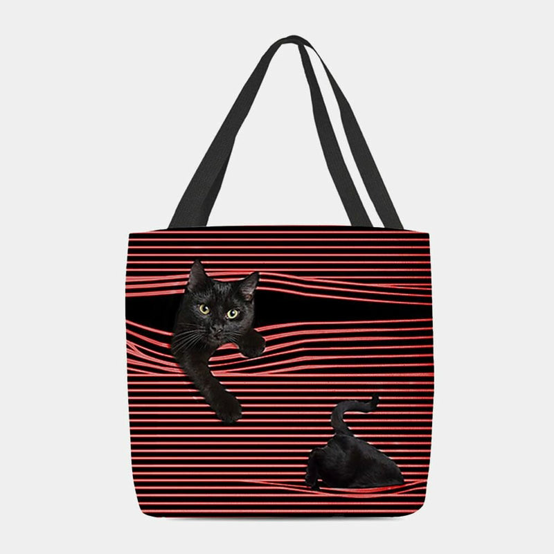 Women Felt Cute 3D Three-dimensional Black Cat Stripes Pattern Shoulder Bag Handbag Tote