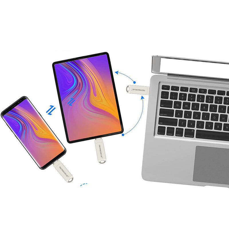 MicroDrive 2 in 1 Type-C & USB3.0 Flash Drive OTG USB Driver 32G 64G 128G 256G Metal 360 Rotation Pendrive USB Disk with Key Ring