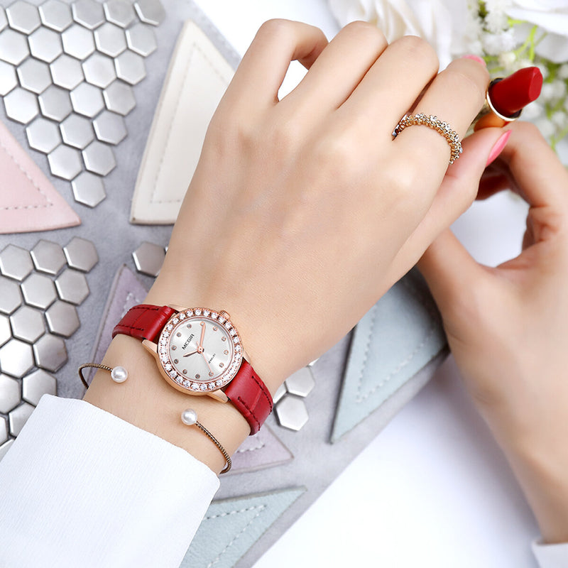 MEGIR 4205 Elegant Design Women Wrist Watch Genuine Leather Band Quartz Watch
