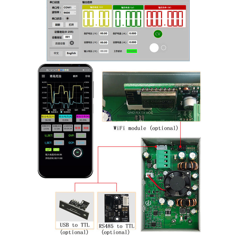 WiFi Communication Module USB to TTL Module RS485 to TTL Board For WZ3605 DC Power Buck-boost Charging Module