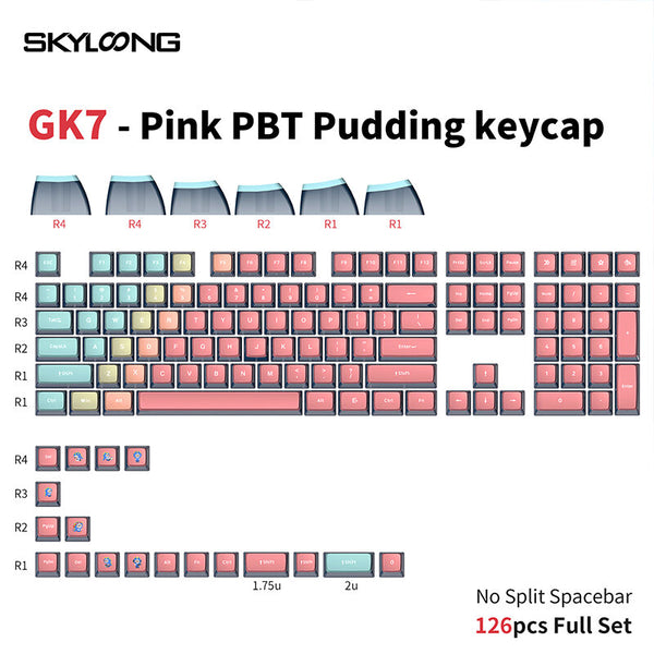 SKYLOONG GK7 126PCS Mechanical Keyboard Keycaps Set Pink - PBT Black Transparent Jelly Key Cap For DIY Customized 61/87/104/108 Key Mechanical Keyboard