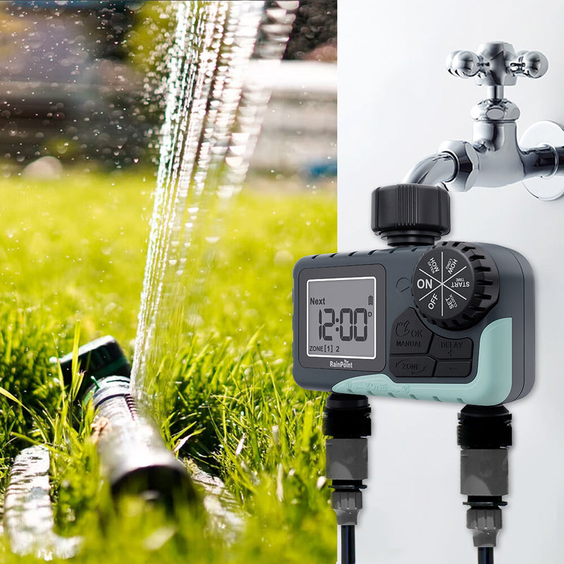 RAINPOINT Sprinkler Timer Automatic Irrigation System Outdoor Water Timer 2 zones Hose Faucet