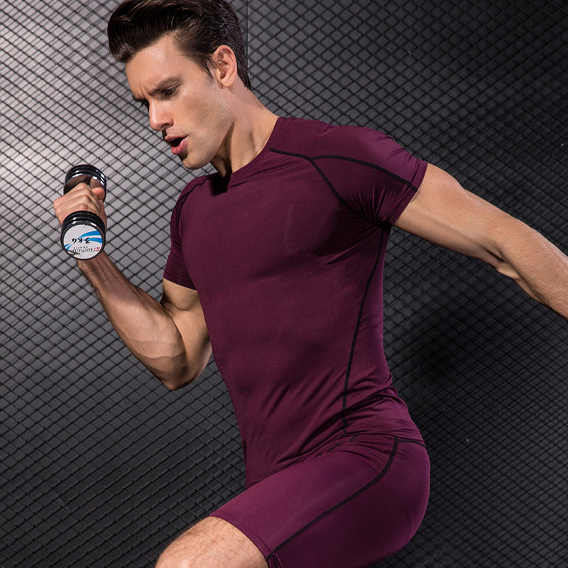 Men Short Sleeve Running Shirt Quick Dry Training T Shirt Fitness Shirt Sport Tops Tight Tees Gym Clothing Sportswear