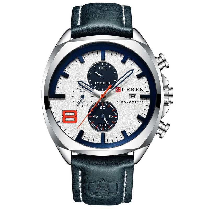 CURREN 8324 Chronometer Casual Style Male Sport Watch Leather Strap Analog Quartz Watch