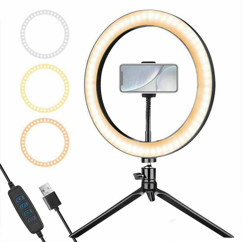 Desktop LED Live Ring Light 10 inch Fill Light with Mini Tripod Stand USB Power Phone Holder for Youtube Tiktok Makeup Live Streaming