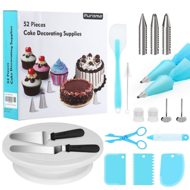 52Pcs/set Tool Cake Decorations Set Gift Kit Baking Supplies Turntable Spatula Stand Diy Equipment for Kids Home