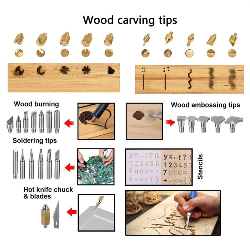 72pcs Wood Burning Pen Set Tips Stencil Soldering Tools Pyrography Crafts Kit Soldering Iron Kit