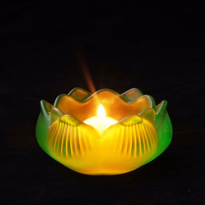 Color Lotus Diwali Glass Candle Holders Buddhism Religious Activities Ornaments Ghee Lamp Holder Candlestick