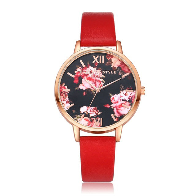 LVPAI P086 Flower Display Elegant Design Ladies Wrist Watch PU Leather Band Quartz Watch