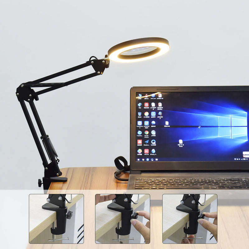 DANIU Flexible Desk Large 33cm+33cm 5X USB LED Magnifying Glass 3 Colors Illuminated Magnifier Lamp Loupe