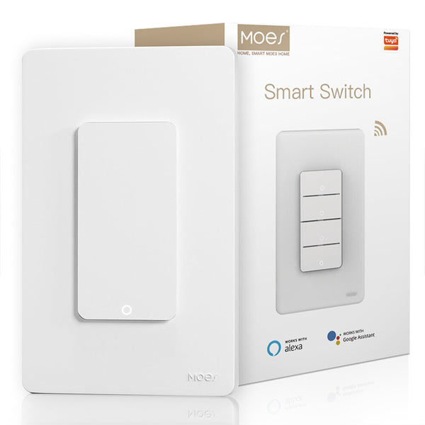 MoesHouse Tuya Smart WiFi Wall-mounted Switch Timing Function Remote APP Control Voice Control with Alexa Google Home 1/2/3/4 Gang Light Switch US Standard