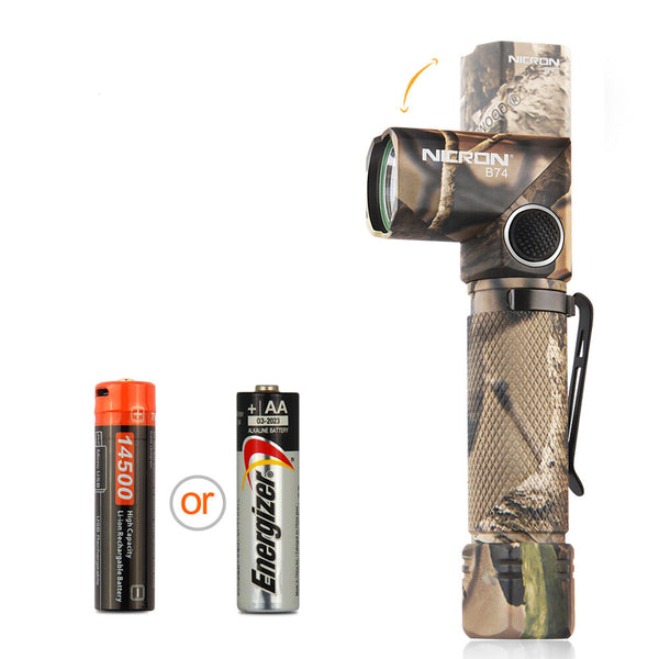 NICRON B74 700LM 90 Degree L-shape LED Camo Rechargeable Twist Clip Flashlight 14500 Waterproof LED Torch