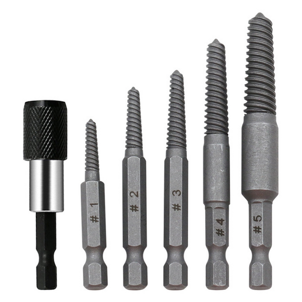 5 Pack Screw Extractor Center Bit Guide for Broken Bolt Puller Hex Handle and 1 Wrench for Broken Hand Tools