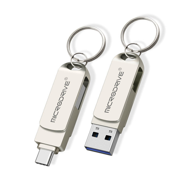 MicroDrive 2 in 1 Type-C & USB3.0 Flash Drive OTG USB Driver 32G 64G 128G 256G Metal 360 Rotation Pendrive USB Disk with Key Ring