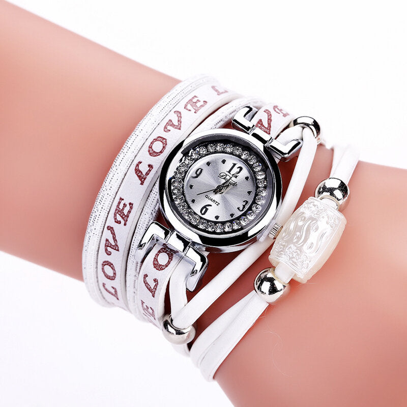 Fashion Luxury Rhinestone PU Leather Women Quartz Watch Bracelet Watch