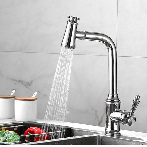 Kitchen Sink Faucet Pull-Out Sprayer Brass Hot Cold Water Mixer Tap Two Water Mode 360 Swivel With Hose
