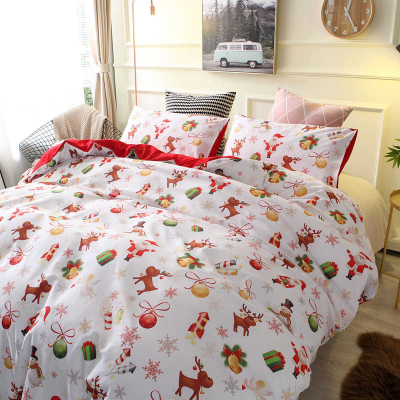 3 PCS Bedding Sets Happy Christmas Quilt Cover Pillowcase For Queen Size