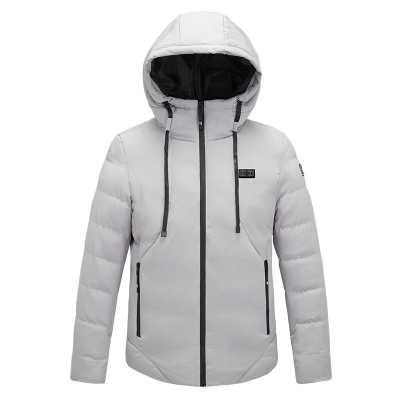 TENGOO Smart Heated Hooded Coat 2 Places Heated 3-Gears Down Jacket USB Electric Heating Jacket Winter Warm Fishing Skiing Camping