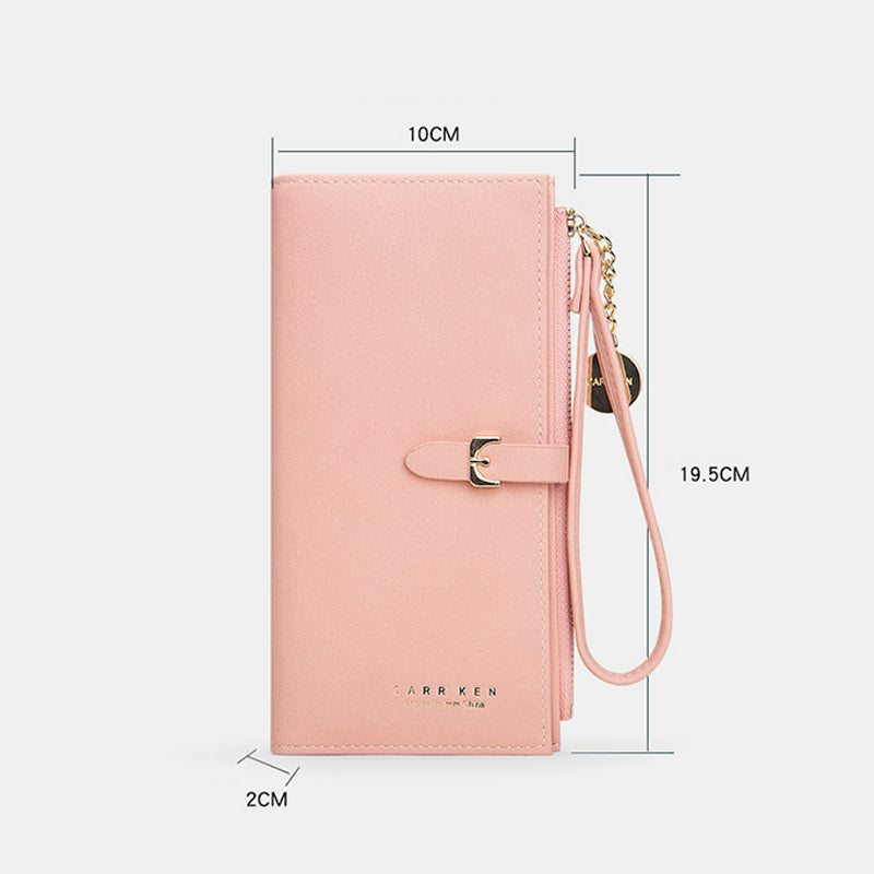 Women PU Leather Thin Solid Color Bifold Long Purse Card Holder Wallet