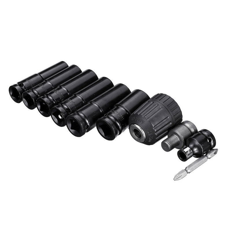 10pcs Air Impact Socket Wrench Set 1/2 Inch Square Drive Metric Drill Chuck Adapter