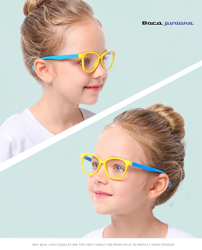 Children's Anti-blue Light Glasses Playing Computer  Phone Anti-radiation Men And Women's Flat Lens Silicone Goggles Soft Frame