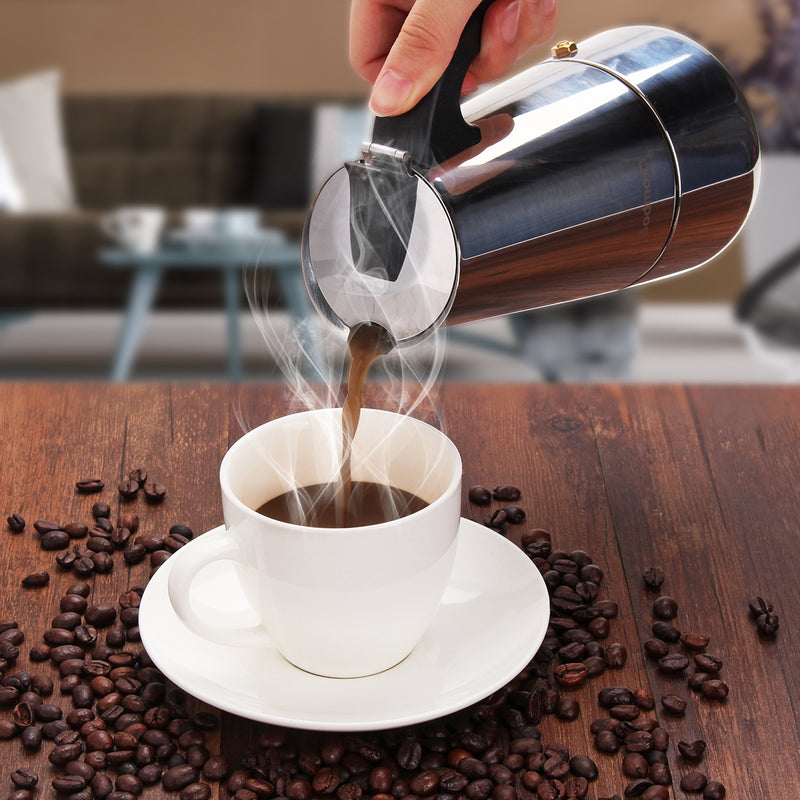 Godmorn Stovetop Espresso Maker Moka Pot Percolator Italian Coffee Maker 300ml/10oz/6 Cup Classic Cafe Maker 430 Stainless Steel Suitable For Induction Cookers
