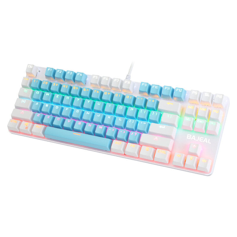 BEJEAL K100 Wired Mechanical Gaming Keyboard 87 Keys Blue Swtich Dual Color Design Keyboard With LED Lighting Effect For Gaming Typing Office