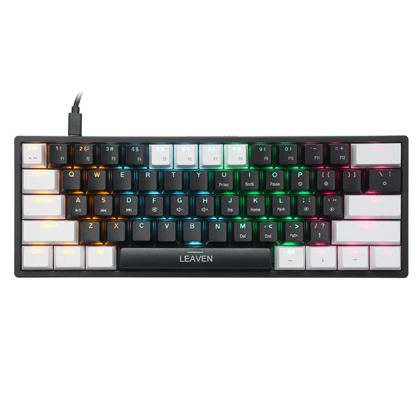 LEAVEN K620 Mechanical Keyboard 61 Keys PBT Translucent Dual-Color Injection Keycaps Blue/Red Switch RGB Backlit Detachable Type-C Wired Gaming Keyboard