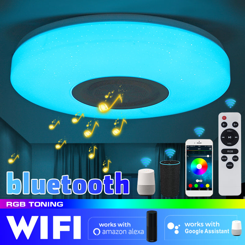 Bluetooth-Enabled LED Ceiling Light with Music Speaker and Dimmable Lamp - Bluetooth WIFI RGB APP Remote Room