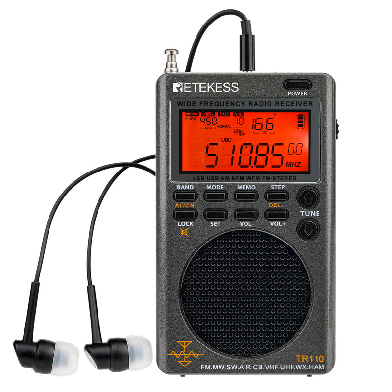 Retekes TR110 Radio Portable SSB Shortwave Radio FM/MW/SW/LSB/AIR/CB/VHF/UHF Full Band NOAA Alert Digital Radio Receiver Alarm Clock