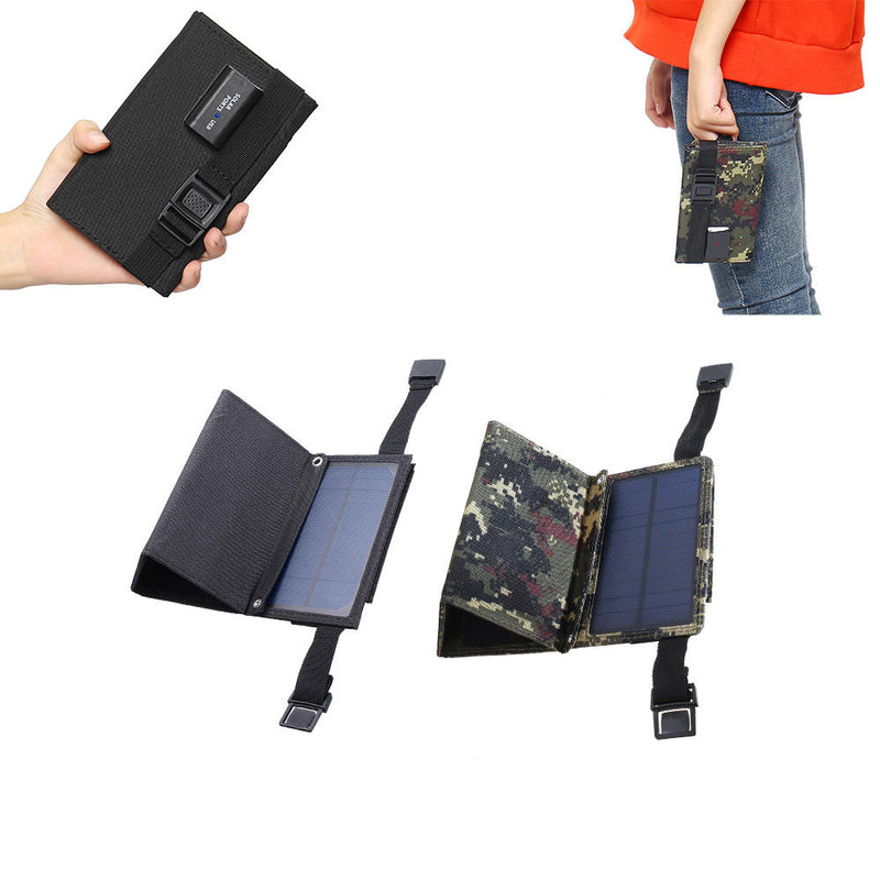 Camouflage/Black 7W  5.5V Folding Monocrystalline Silicon Solar Panel With Two Carabiner+USB Port