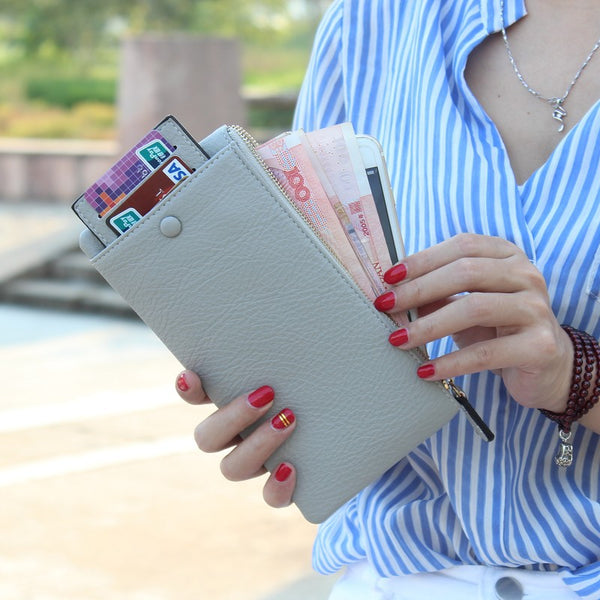 5.5 Inch Women's Vintage Litchi Stria PU Long Wallet Phone Bag Handbag For iPhone 7/7 Plus Samsung