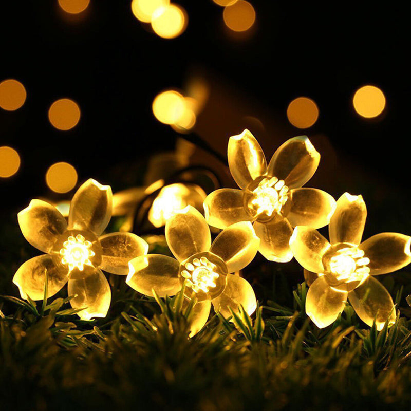 7M 50LED Holidays Merry Christmas Sakura Flower Solar String Lights Outdoor Garden Decor Christmas Decorations Clearance Christmas Lights