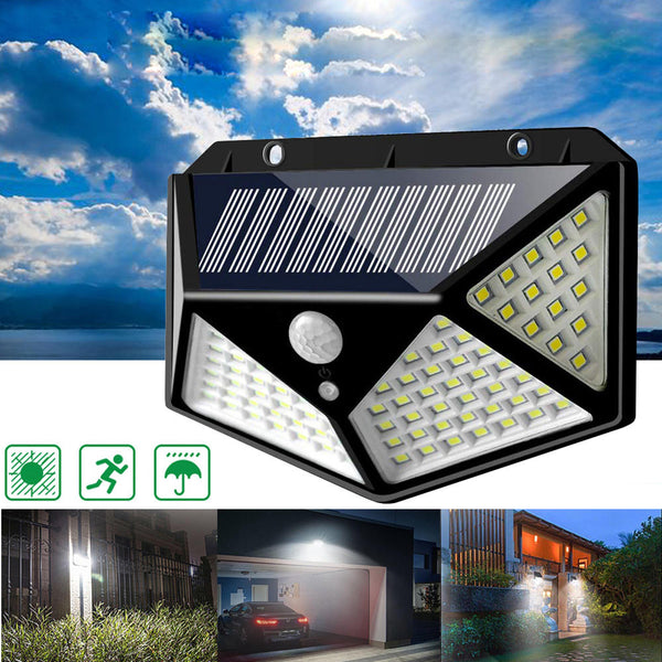 3pcs 100 LED Solar Powered PIR Motion Sensor Wall Light Outdoor Garden Lamp 3 Modes