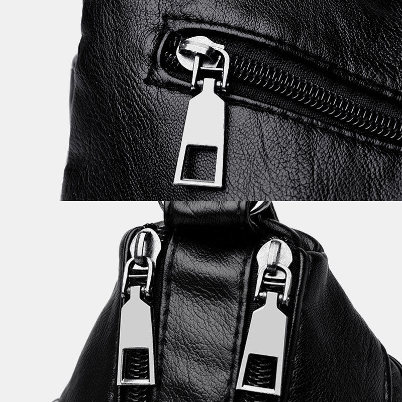 Women PU Leather Retro Casual Large Capacity Multi-Pocket French Handbag Crossbody Bags