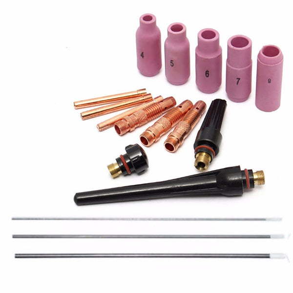 17Pcs TIG Welding Torch Cup Collet Body Nozzle Tungsten Kit WP-17 WP-18 WP-26