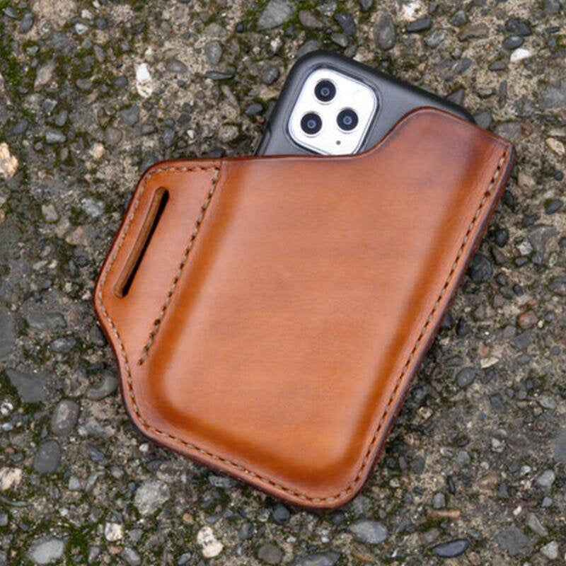 Men's Genuine Leather Convenient Solid Color 6.3inch Phone Case Wallet Belt Bag Waist Bag