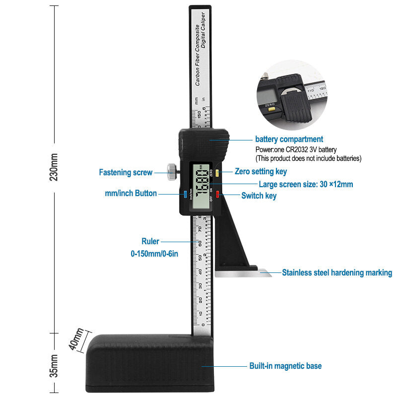 0-150mm Digital Height Gauge Electronic Digital Height Gauge Vernier Caliper Ruler Wood Table Marking Ruler