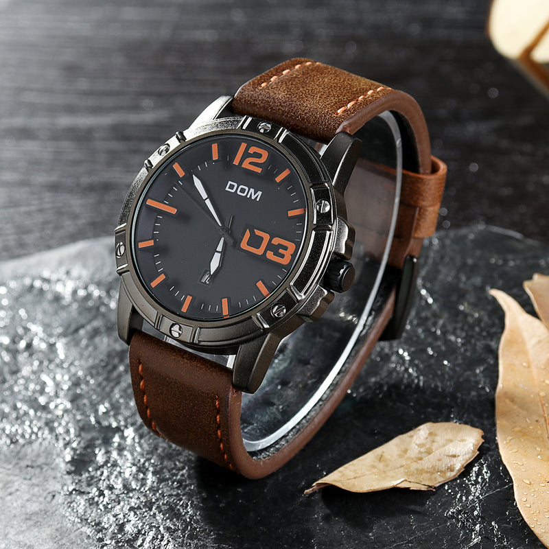 DOM Men Luxury Sport Wristwatch Men Watch Leather Strap Business Waterproof Quartz Watch