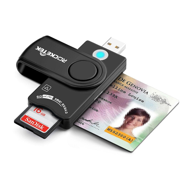 Rocketek USB2.0 Card Reader SD TF Memory Card ID Bank EMV 4 In 1 Smart Card Reader 4 In 1