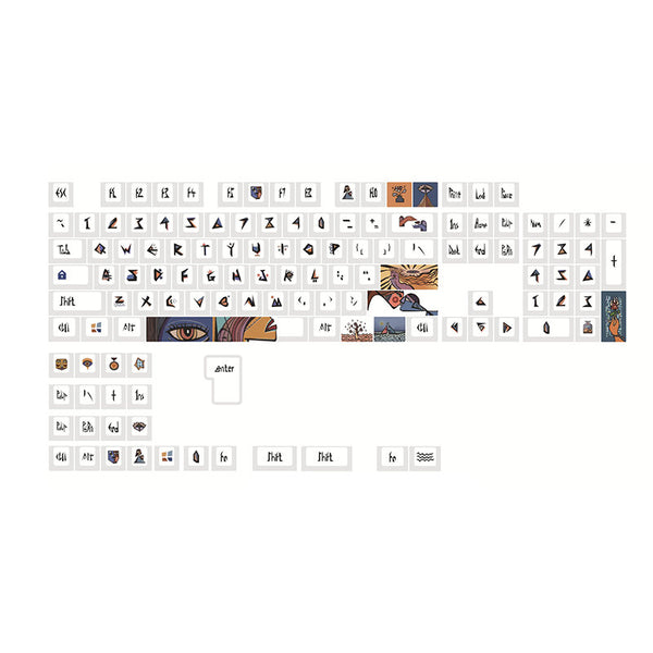 128 Keys Oil Painting Theme Keycaps Set PBT Sublimation Cherry Profile Suitable for 61/64/68/71/84/87/98/104 Mechanical Keyboards