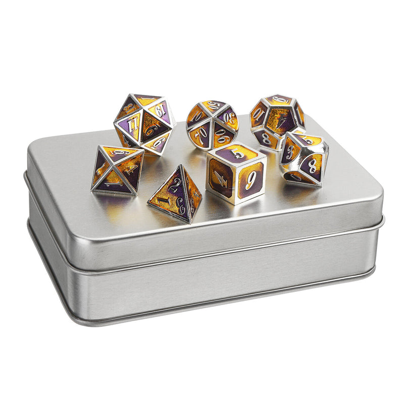 7PCS/SET Creative Metal Multi-faced Dice Set Heavy Duty Polyhedral Dices Role Playing Game Party Game Dice W/ Case