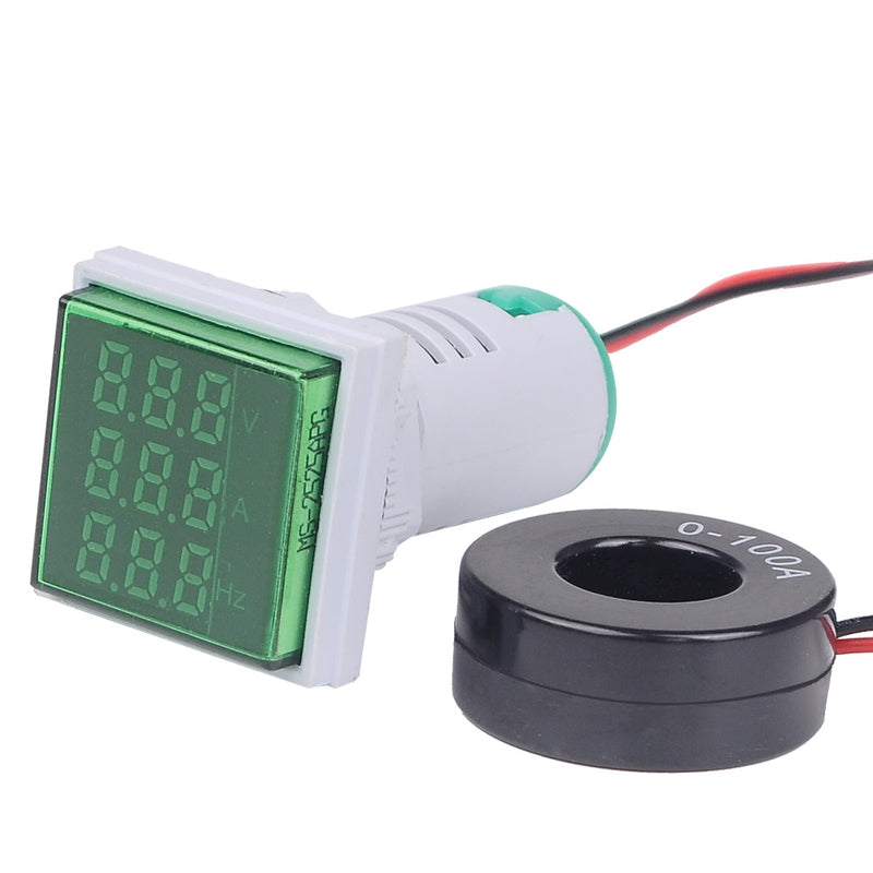 Geekcreit 3 in 1 AC 60-500V 100A Square LED Digital Voltmeter Ammeter Hertz Meter Signal Lights Voltage Current Frequency Combo Meter Indicator Tester With Round CT