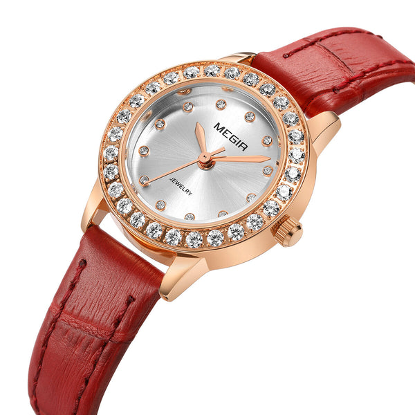 MEGIR 4205 Elegant Design Women Wrist Watch Genuine Leather Band Quartz Watch